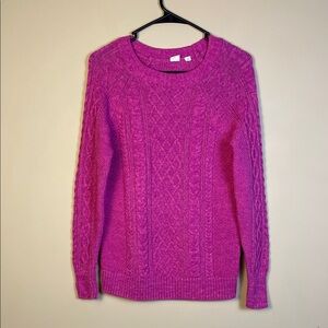 GAP Women’s Cable Knit Fuchsia Pink Comfy Cozy Crew Neck Sweater